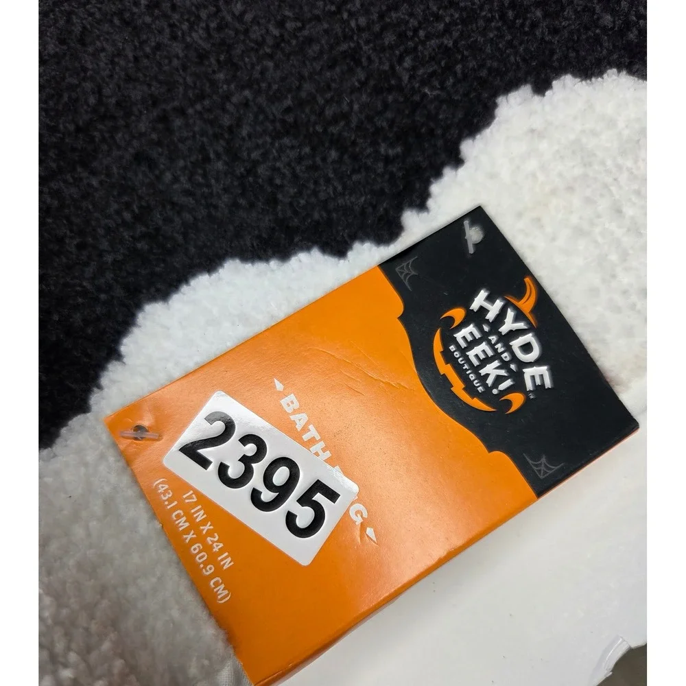 Halloween Bath Mat Black Bat White Plush Spooky Season Decor‎ NWT